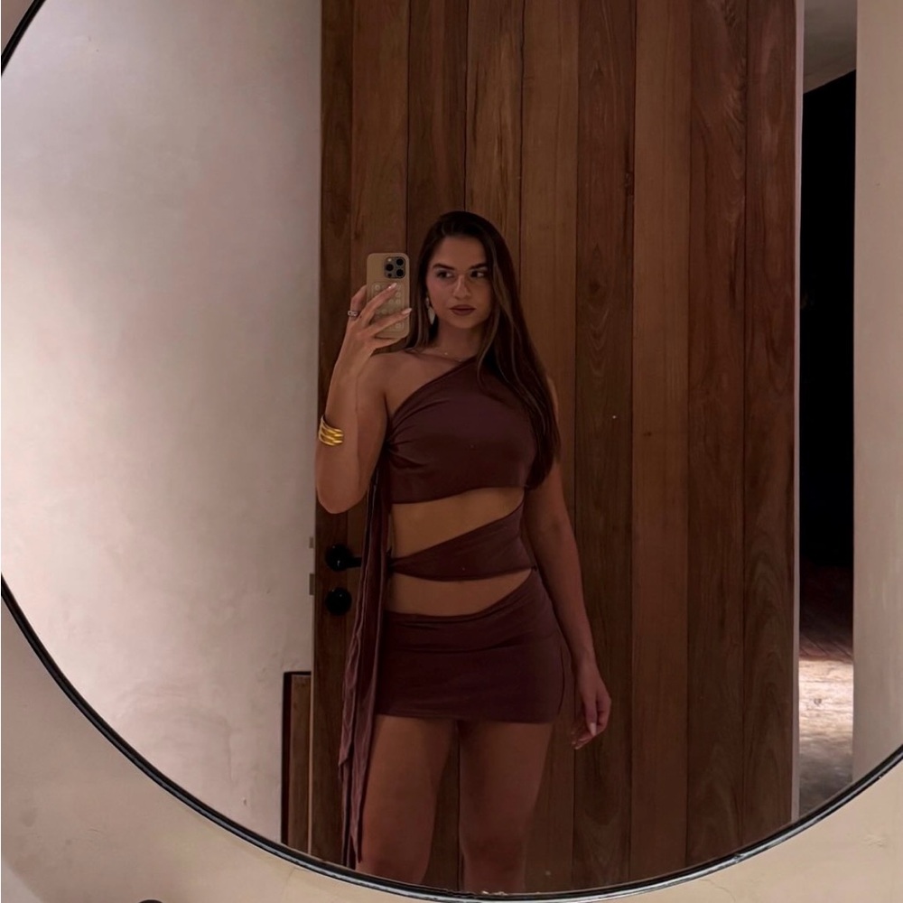 Brown One-Shoulder Cutout Dress